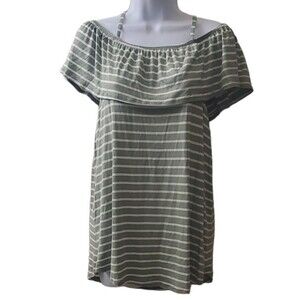 Womens Greet Striped Stretchy off the shoulder short sleeve Bombom blouse